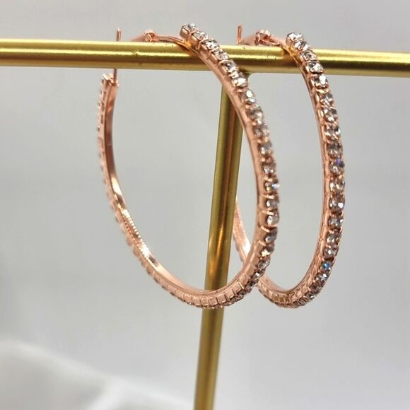 New Large Rhinestone Rose Gold Earrings - Picture 1 of 6